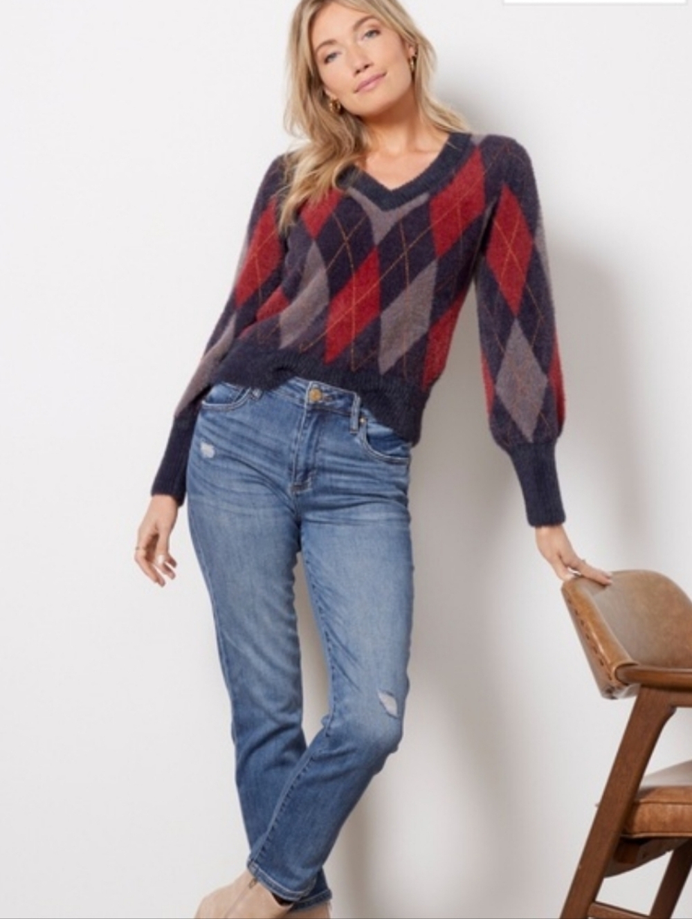 Evereve Lea Argyle Pullover Size Small